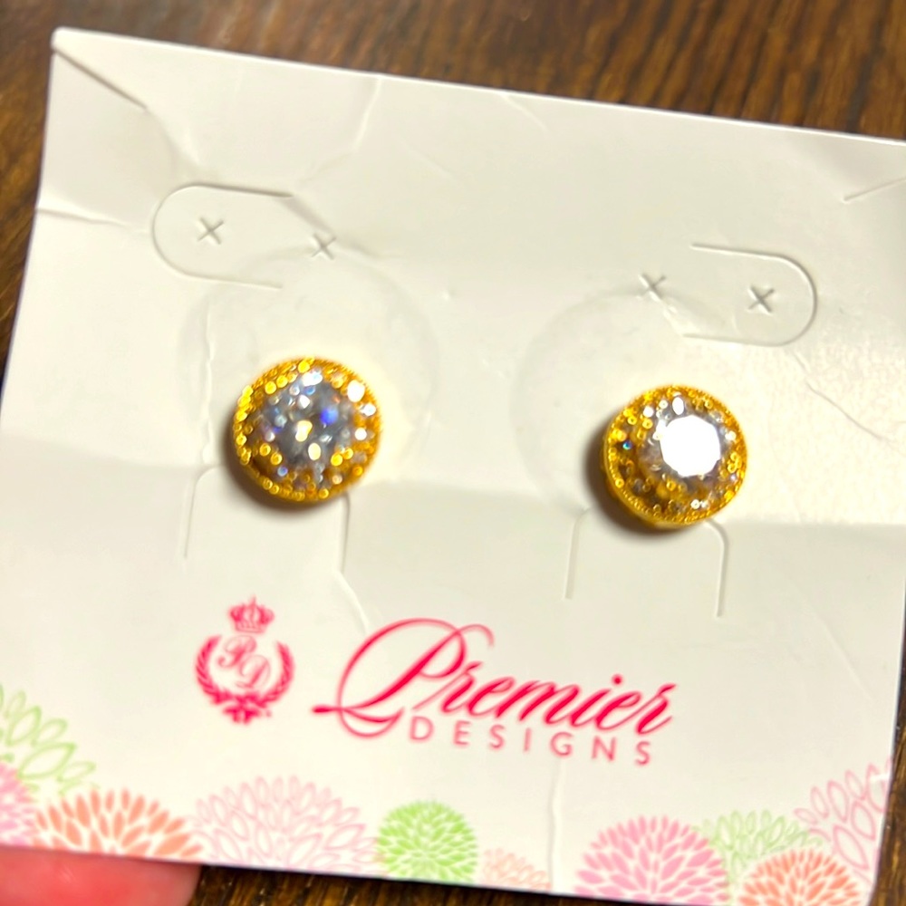 Gold tone charms earrings with crystals